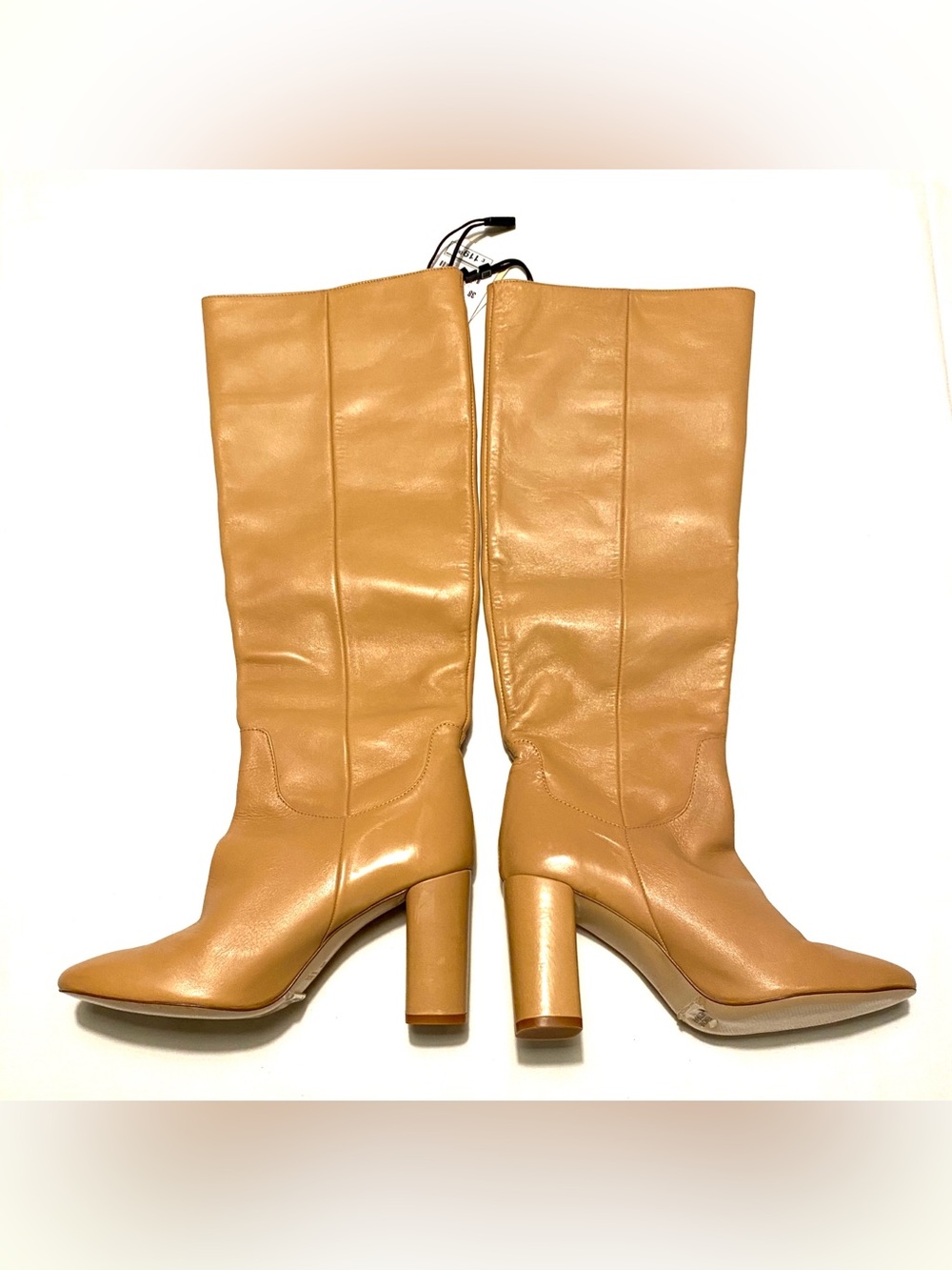 Zara Basic Genuine Leather Knee High Boots Tan Block Heel EU 38 US 7.5 NWT - Picture 5 of 16